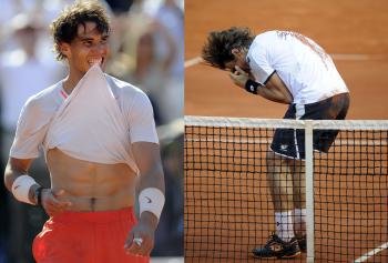 Rafa Nadal celebra su victoria sobre el serbio Novak Djokovic y David Ferrer se emociona después de derrotar al francés Tsonga