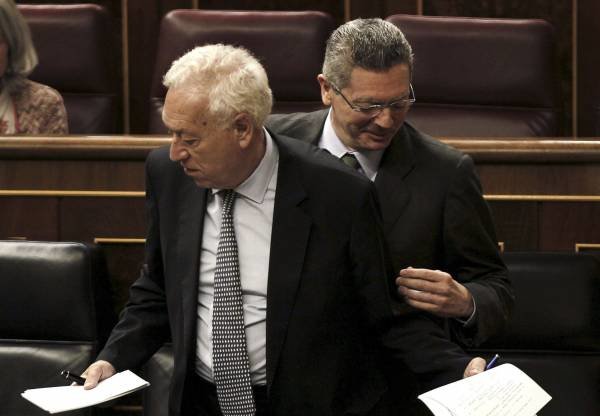 Gallardón, detrás de García-Margallo, en el pleno del Congreso.