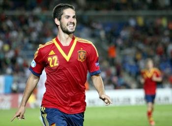 Isco celebra su gol, el segundo de España en la semifinal de ayer contra Noruega.