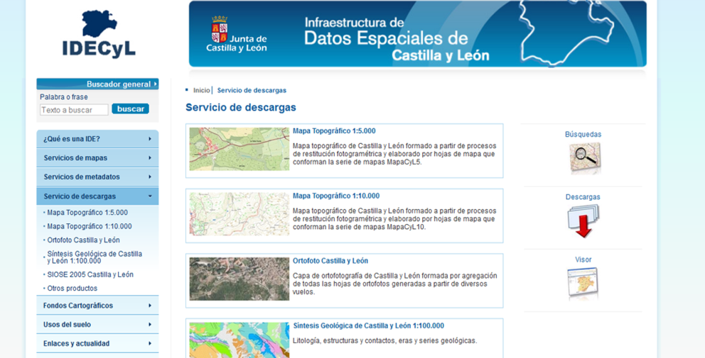 Página de información cartográfica, orográfica, geológica y de bienes culturales de Castilla y León.