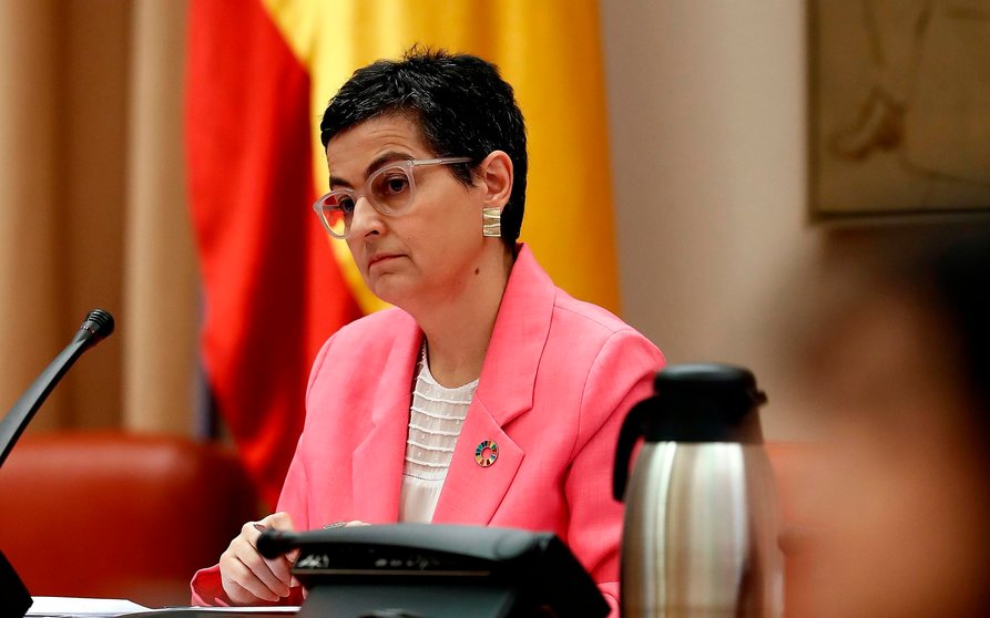 مدريد، 18 يونيو/حزيران (إفي): وزيرة الخارجية الإسبانية أرانشا جونزاليز لايا خلال مثولها أمام لجنة التعاون الدولي بمجلس النواب. (إفي) ماريسكال
