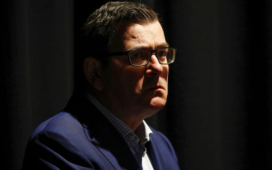 Melbourne (Australia), 27/07/2020.- Victorian Premier Daniel Andrews looks on during a press conference in Melbourne, Australia, 27 July 2020. Victoria state has recorded its highest daily number of infections since the beginning of the coronavirus pandemic. EFE/EPA/DANIEL POCKETT AUSTRALIA AND NEW ZEALAND OUT
