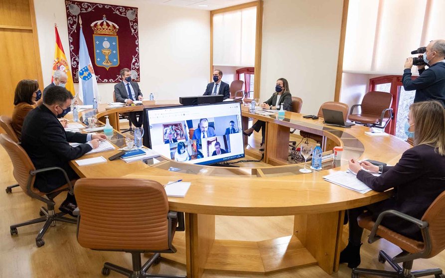 O titular do Goberno galego, Alberto Núñez Feijóo, preside a reunión do Consello da Xunta. Parlamento de Galicia, Santiago de Compostela, 23/12/20.