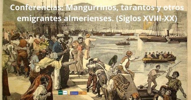 Cartel anunciador de la conferencia "Mangurrinos, tarantos y otros emigrantes en la historia de Andalucía"